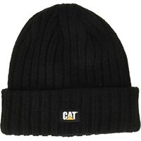 Caterpillar Rib Watch Beanie Hat Cap Warm Winter Knit - Black