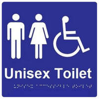 Unisex accessible toilet braille sign blue / white