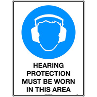 Hearing Protection Must Be Worn In This Area Mining Safety Sign 300x225mm Metal