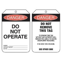 Danger Do Not Operate Heavy Duty PVC Lockout Tag Pack of 25