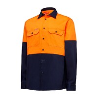 Hard Yakka Hi Vis L/Sl H/Weight 2Tone Cotton Drill Shirt